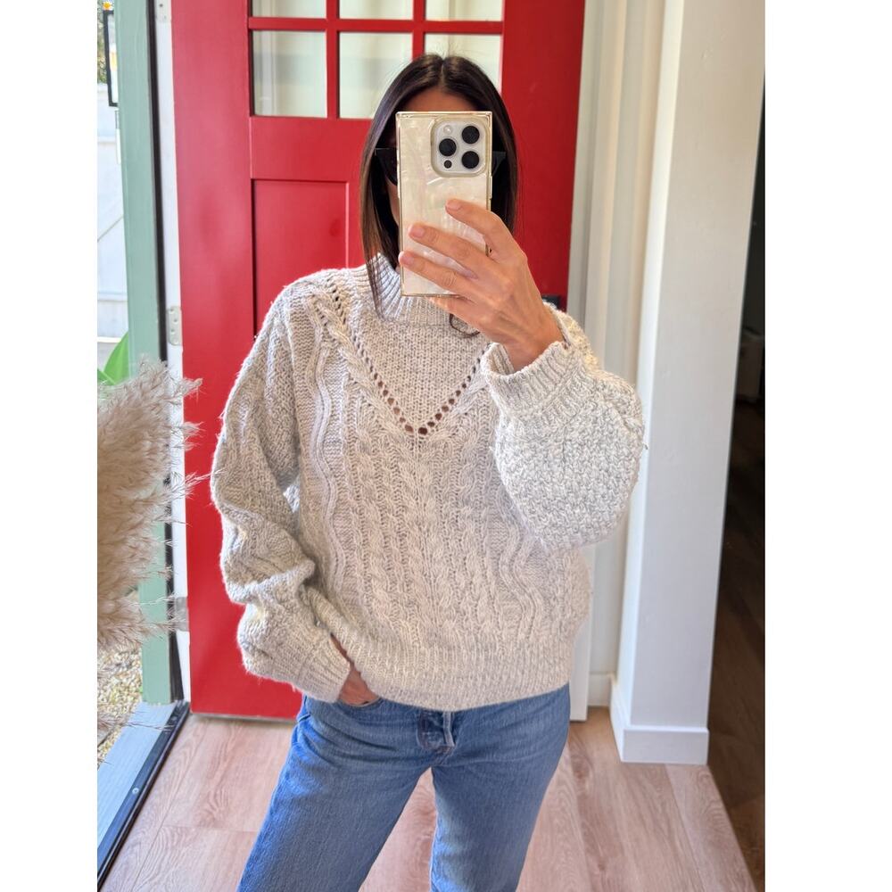 Heartloom Heathered Gray Cable Knit Sweater XS